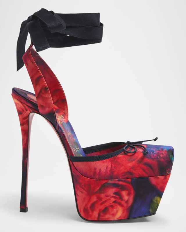 Cassia Rose Ankle-Tie Red Sole Platform Pumps
